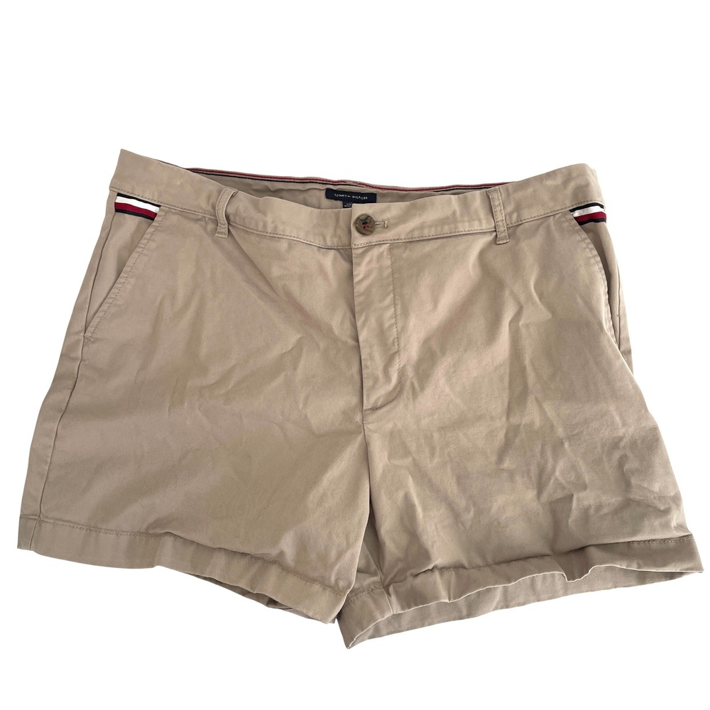 Tommy Hilfiger Womens 16 Khaki 5 Inch Classic Stretch Chino Shorts Tan Cotton